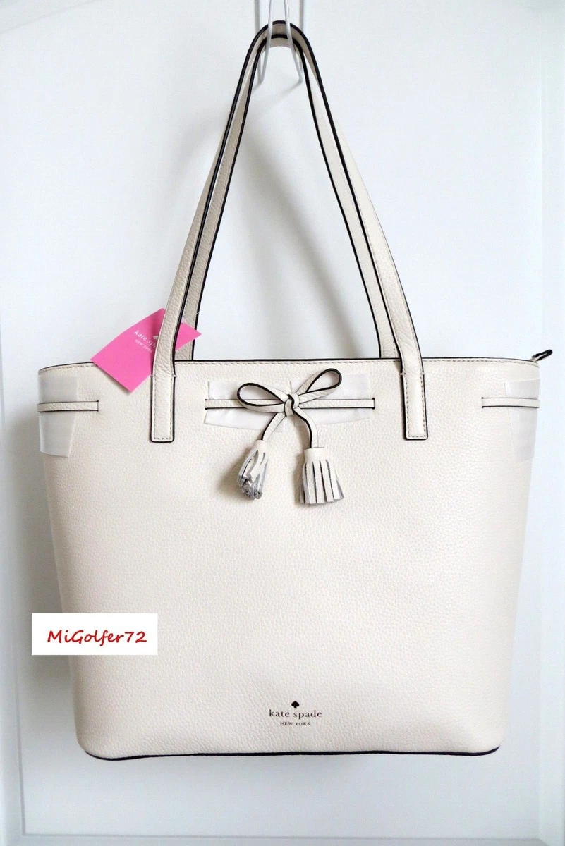 KATE SPADE NWT Hayes Pebbled Leather Medium Top Zip Tote - Parchment MSRP  $379