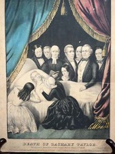 Antique Victorian the death of president Zachary Taylor hand colored engraving