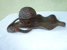 Petit Encrier Foret Noire Noix sur Feuille XIX éme