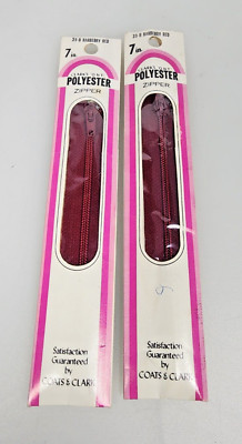 2 Vintage 7'' Zippers  Clark's 7'' Metal  Polyester Barberry Red