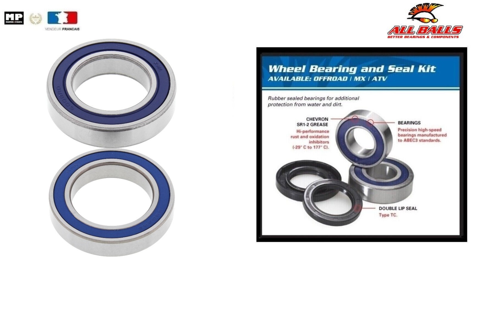 Roulement de roue arrière 25-1146 pour quad Kawasaki KVF 400 Prairie 1999-2002