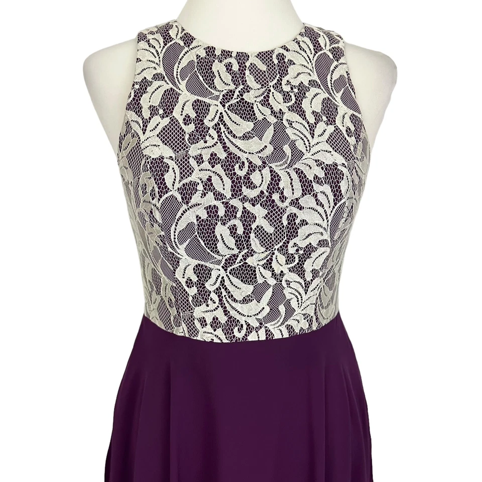 AZAZIE | Kate трапециевидное кружевное шифоновое напольное платье для подружки невесты фиолетовое белое A6 - Изображение 4 из 4