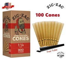 Zig-Zag Unbleached Paper Cones 1 1/4 Size 100 Pack & Black Tube Free US Shipping