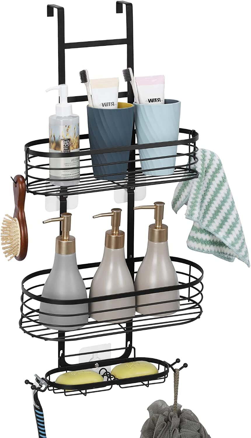 Over The Door Shower Caddy Organizer Shower Storage Rack Shelf Hooks Soap Holder