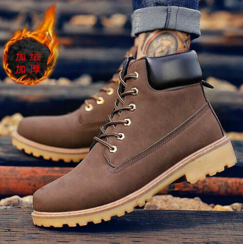 Mens snow boots British outdoor warm shoes new faux leather high-top  waterproof