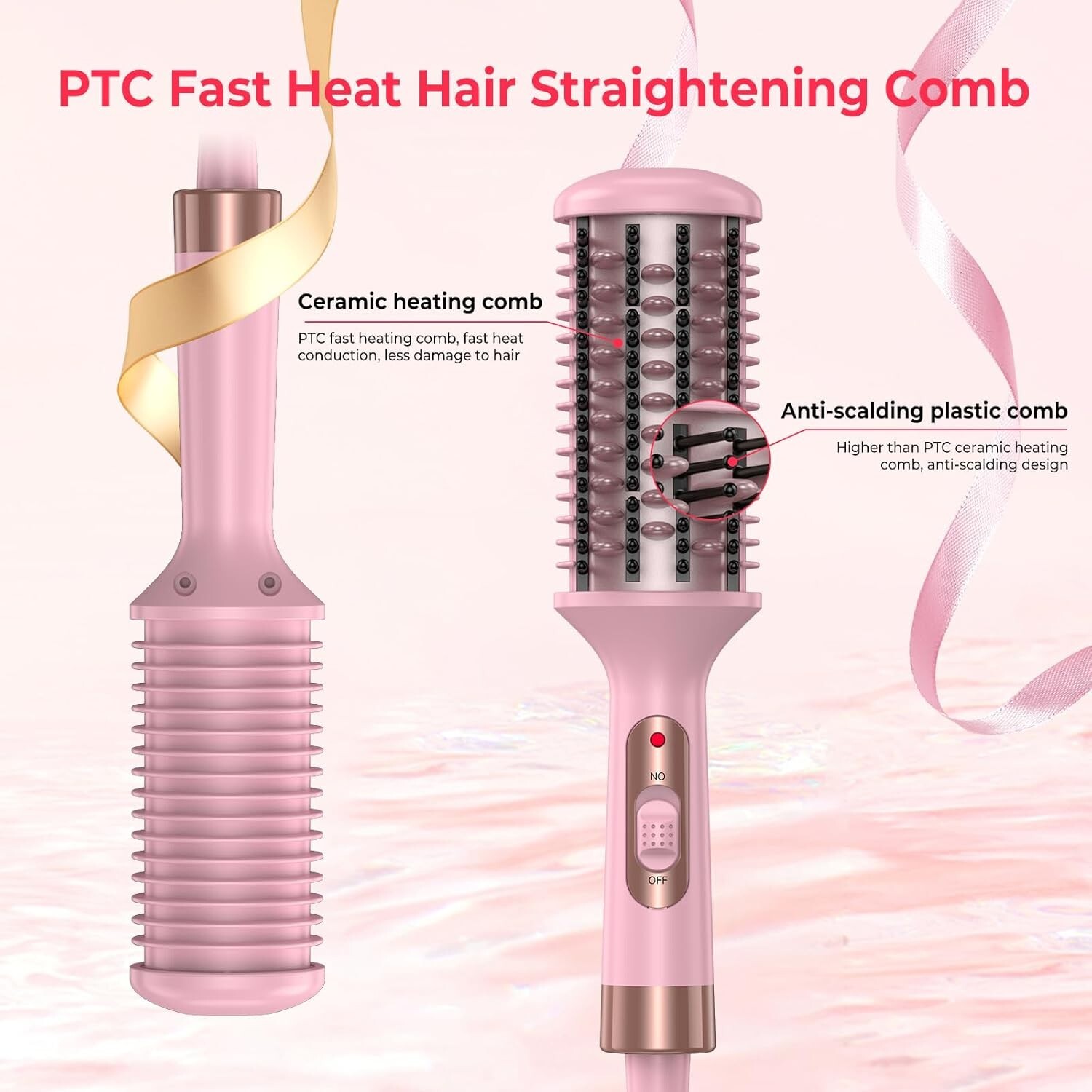 Straightener for Women, Ionic 2-in-1 Straightening & Styling Comb-PINK
