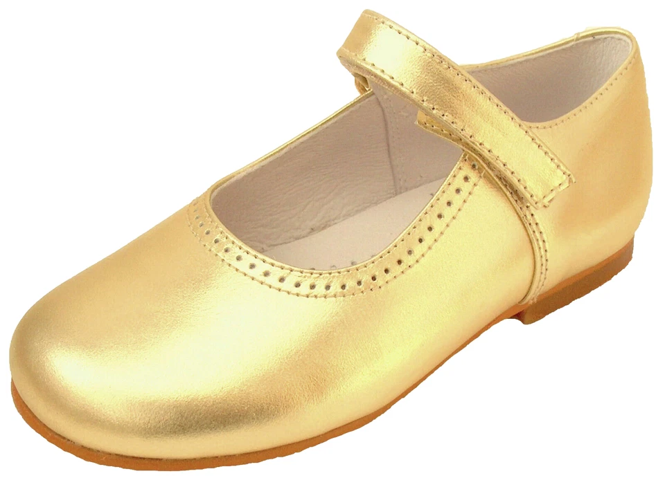 DE OSU -Spain -Girls Gold Leather Mary Jane  Dress Party Shoes -European -Sz 6.5 - Image 2 of 4