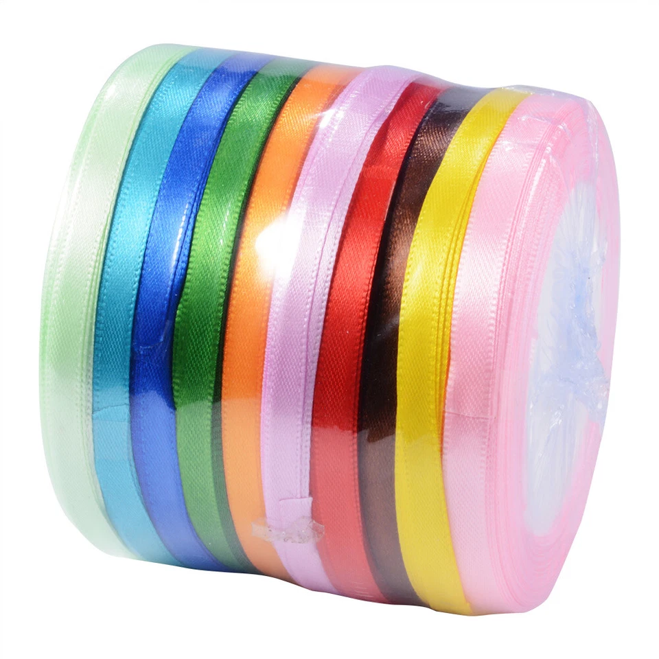10 Roll/Set Colorful Satin Fabric Ribbons 1/4" Double Face Gift Wrapping Crafing - Image 4 of 4