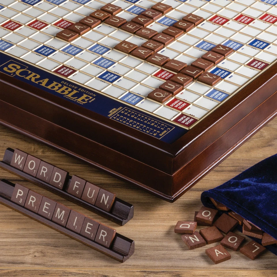 Scrabble Deluxe Edition with Rotating Wooden Game Board Turntable Lazy Susan New - Image 4 of 4