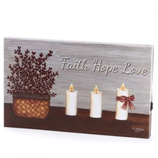 Set of 2 "Faith, Hope, Love" Flickering Light 10" Canvas Wall Art Pieces