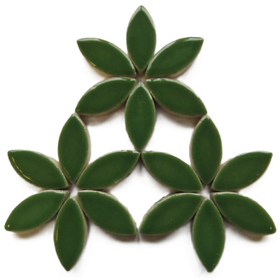 25 Tiles Eucalyptus Green Petals Ceramic Mosaic Tile Pieces - 25 mm x 11 mm