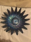 Vintage blue Murano like glass cobalt blue with iridescent colors starburst bowl