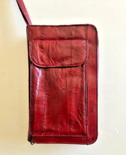 Rare Vintage 80's Men's Rich Burgundy Eel Skin Leather - Zippered Wallet Bag