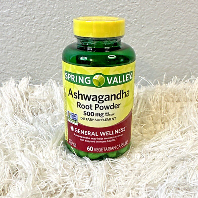 Spring Valley Root Powder NEW Spring Valley Ashwagandha Root Powder 500 mg 60 Capsules Exp 9/2026 ...