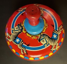 Vintage Ohio Art Co. Metal Horse Zebra Spin Spinning Toy