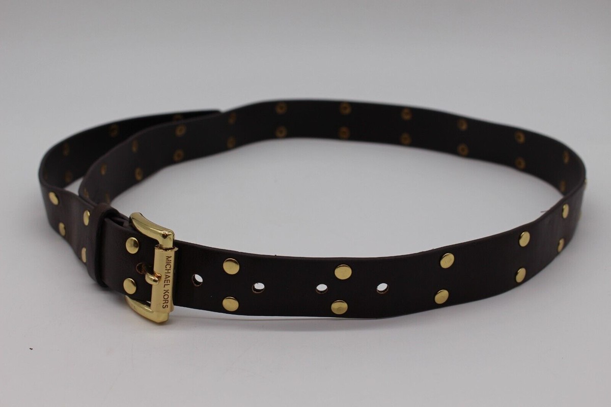 Michael Kors Gold Studded Leather Belt-‎ Black Buy Black Biker Belt Gold Studded Leather 3 Row Wide High  main image 4