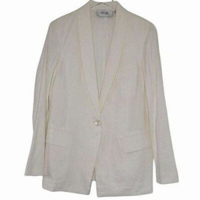 Per Se by Carlisle Linen Blazer 8 Ivory One Button Jacket Lightweight Old Money