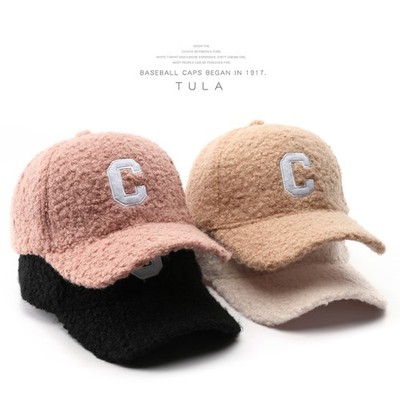 Baseballmütze Unisex lockig Plüsch Thermoisoliert Buchstaben bestickt verstellbar