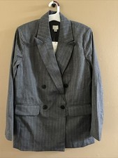 Double Breasted Grey Stripe Blazer Size XS New Day Women's NWT Lined Pockets