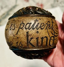 Ornate “Love is patient” Ball Sphere for Centerpiece  Home Decor Gold/Brown/Red