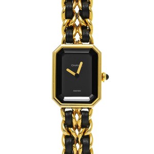 Authentic Chanel Premiere S H0001 26mm Yellow Gold Plated Black Wristwatch #WW8122