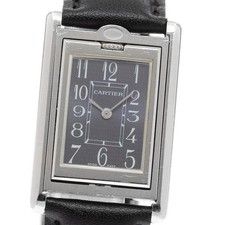 CARTIER TANK BASCULANTE W1016730 24mm SS Leather Gray Dial Quartz #C083 7