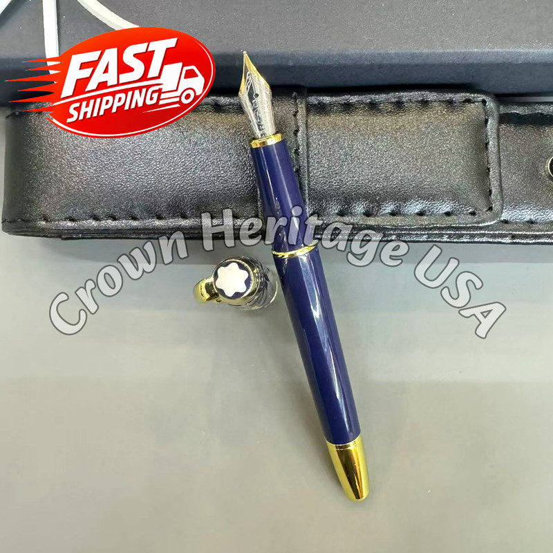 Bid MONTBLANC Meisterstuck 163 Fountain Pen Emerald Navy w/ Leather Pen Case