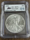 Rare 1991 American Silver Eagle MS70 ICG Certified Silver 1 oz Coin Hutto Signed