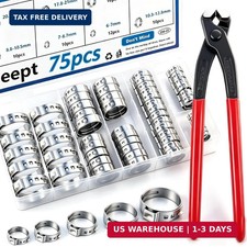 75Pc Stainless Steel Ear Hose Clamp Kit w/ Pliers 6-23.6mm Fuel Pipe Clamp