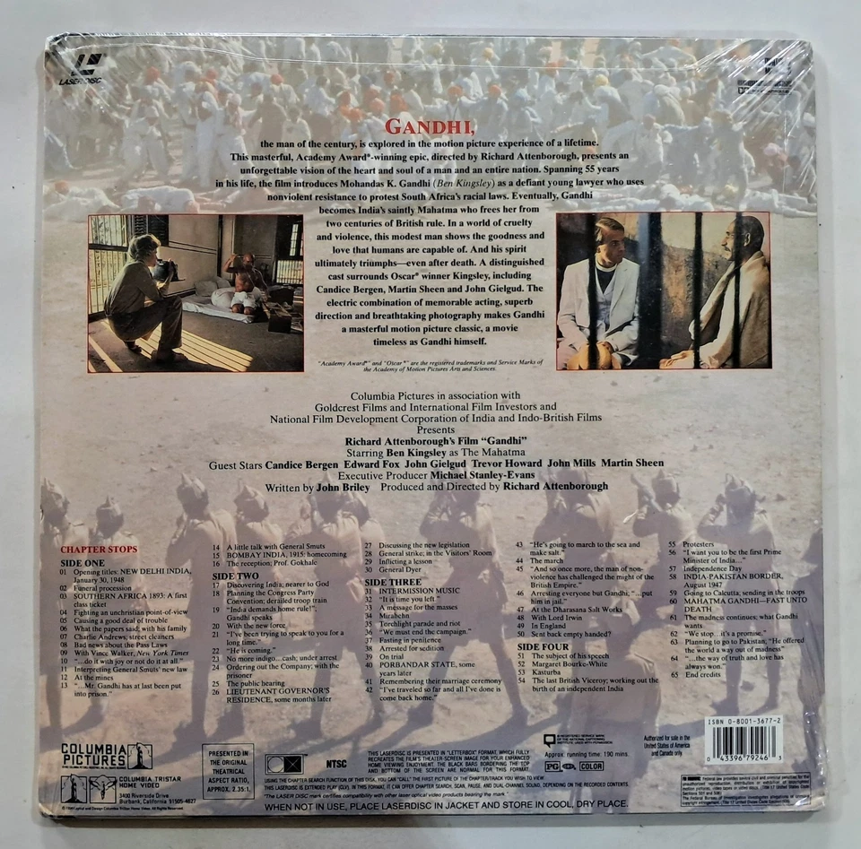Ганди (лазерный диск) запечатанный (1982) 2 (12») диски широкоэкранный ~ W/дополнения и Бесплатная доставка - Изображение 3 из 4