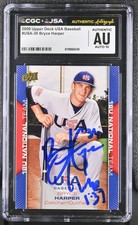 BRYCE HARPER SIGNED 2009 UPPER DECK USA ROOKIE CARD #USA-30 CGC AU JSA 10 AUTO. rookie card picture