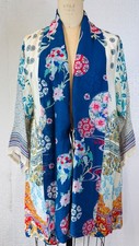 JOHNNY WAS BOHO 100 SILK FLOWY KIMONO TUNIC WRAP CARDIGAN MULTI FLORAL PRINT PS