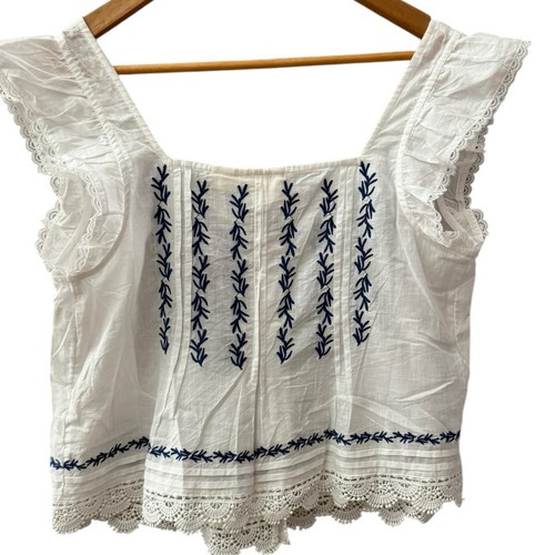 Anthropologie Maeve Flutter Sleeve Pintuck Top White Size Small - Picture 4 of 8
