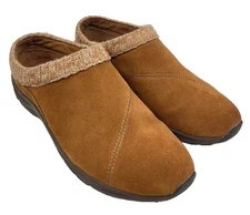 Vionic Arbor Women's Brown Suede Clogs Orthotic Mules Slip On Knit Collar Sz 10