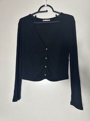 ZARA Basic schwarze Feinstrick-Cardigan Strickjacke Gr. S