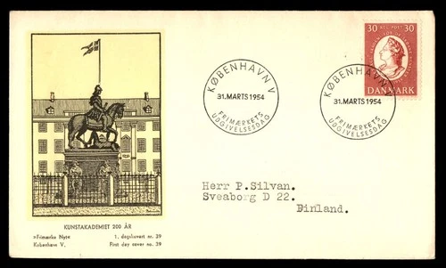 Mayfairstamps Denmark FDC 1954 Det Kongelige Akademi de Skonne Kunster First Day