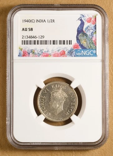 1940 C India 1/2 Rupee NGC AU58
