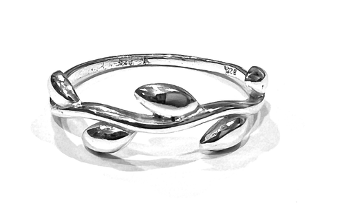 Leaf Vine Sterling Silver Stamped .925 Organic Design Ring w/ Petite Band Size 9 - Picture 1 of 5