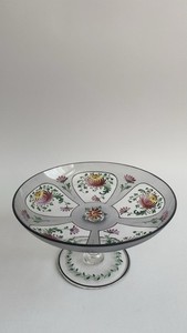 Antique Fachschule Haida Glass Enameled Hand Painted Compote Bowl 6”D Bohemian