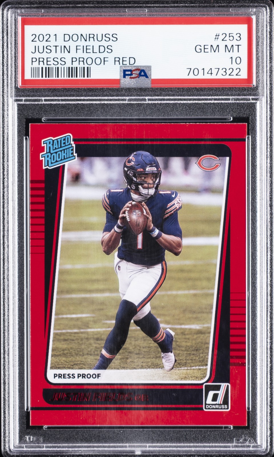 2021 PANINI DONRUSS PRESS PROOF RED #253 JUSTIN FIELDS ROOKIE RC PSA 10