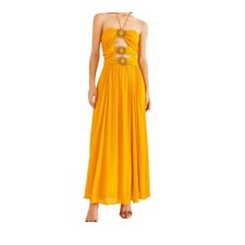 FARM Rio Yellow Sun Buckle Halter Maxi Dress XS Boho Resort Statement Festival