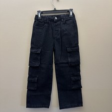 Shein Kids Black Denim Cargo Pants Boys Size 6Y