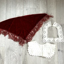 Vintage Lace Collars Velvet Fringe Neck Tie Neckerchief Set of 3 Victorian