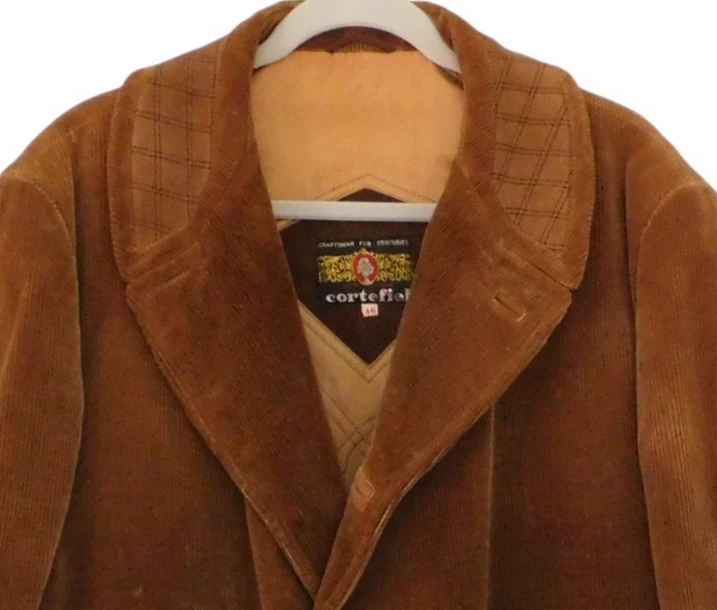 Vintage Cortefiel Jacket Mens 46 Brown Corduroy Suede Collar Coat Spain 70s - Image 2 of 4