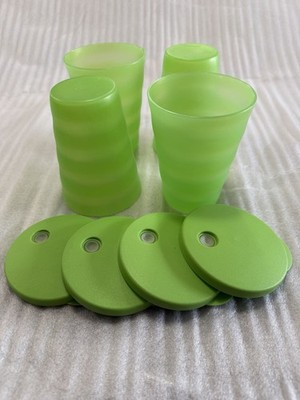 Tupperware Impressions Tumblers/Cups (4) 11 oz (330ml) Dripless Seals Green VGC