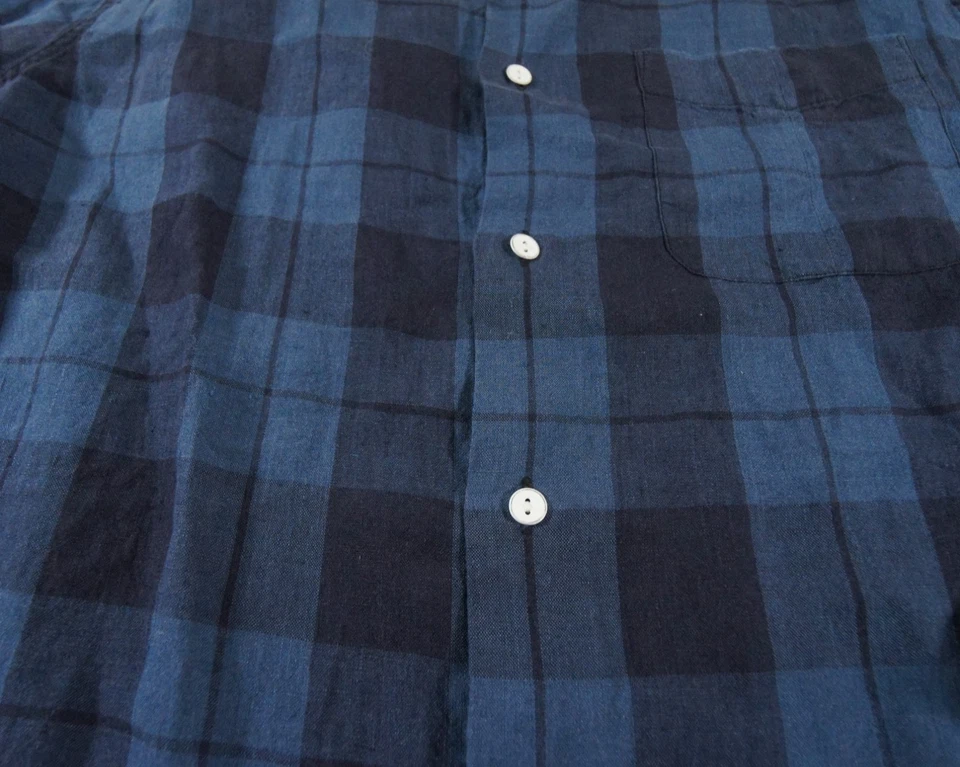 Rag & Bone Shirt Mens Medium Blue Button Up Long Sleeve Classic Fit Plaid Linen - Image 4 of 4
