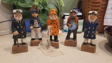 (5) Vintage Hand Carved Nautical Wood Salior Captian Fisherman Folk Art 6.5 Inch