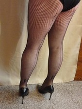 BLACK FISHNET TIGHTS BACKSEAMED BOWS VINTAGE STYLE EXTRA LARGE SIZE NET WAIST XL