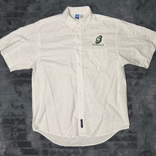 Port and Company Mens White Short Sleeve Button Down Shirt Oxford Large Logo