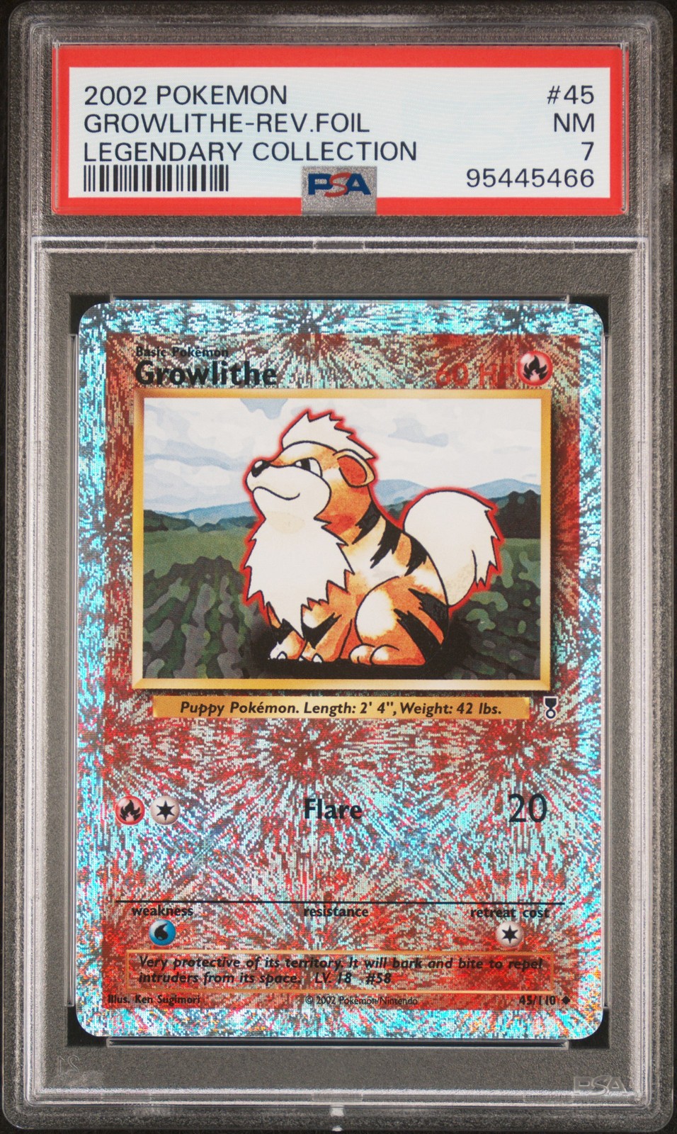 2002 POKEMON LEGENDARY COLLECTION #45 GROWLITHE-REVERSE FOIL PSA 7